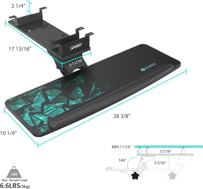 EUREKA ERGONOMIC Height Adjustable Mouse & Keyboard Tray Under Desk, 28x10'' - Image 3