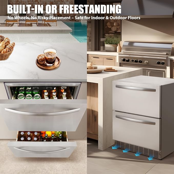 HCK 24 Inch Under Counter Double Drawer Fridge, Stainless Steel Outdoor - Image 4