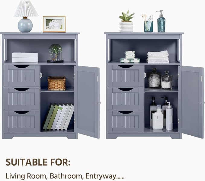 Yaheetech Bathroom Storage Cabinet Bathroom Floor Cabinet Freestanding Storage - Image 7