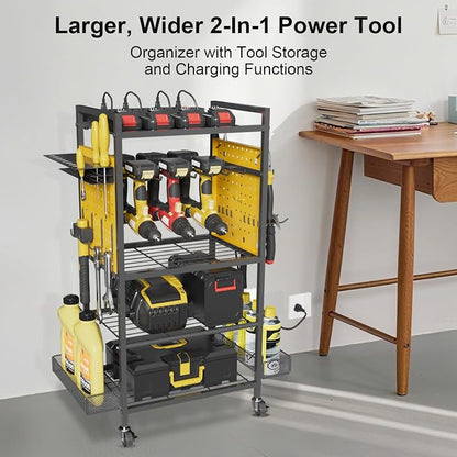 Power Tool Organizer Cart with Charging Station, Heavy Duty Garage Tool - Image 2