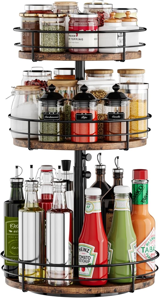 3 Tier Lazy Susan Spice Rack Organizer 360° Rotating, by HISKIWUU