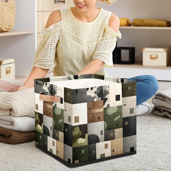 TropicalLife 13x13x13 Inch Large Fabric Storage Cube Geometric Pattern Foldable - Image 3