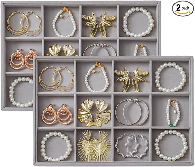Large Velvet Jewelry Tray 2 Pack Stackable Jewelry Display Drawer Inserts Trays by Unknown