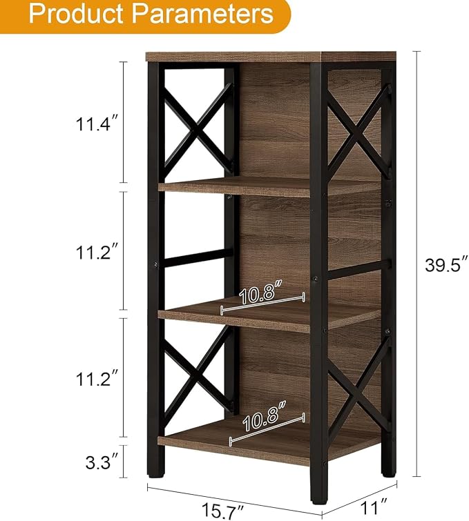 Small Bookshelf, 4 Tier Industrial Bookcase - Image 2