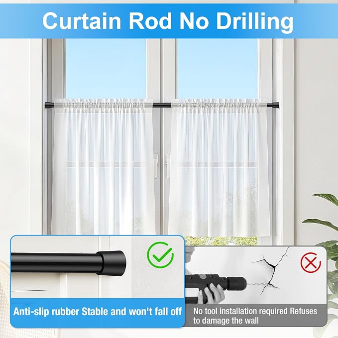2 Pack Spring Loaded Tension Rod 27-38" Adjustable Curtain Rods No Drill - Image 6
