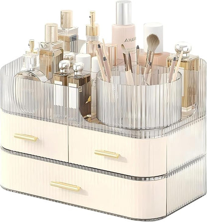 DASITON Makeup Organizer with Drawers and Rotating Makeup Brush Holder by DASITON