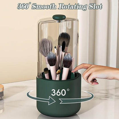 Makeup Brush Holder with Dustproof Cover, Olive Green - Image 3