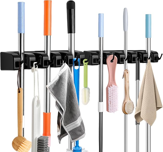 Broom and Mop Holder, Wall Mounted Organizer Mop and Broom Storage Tool Rack by InPoTo