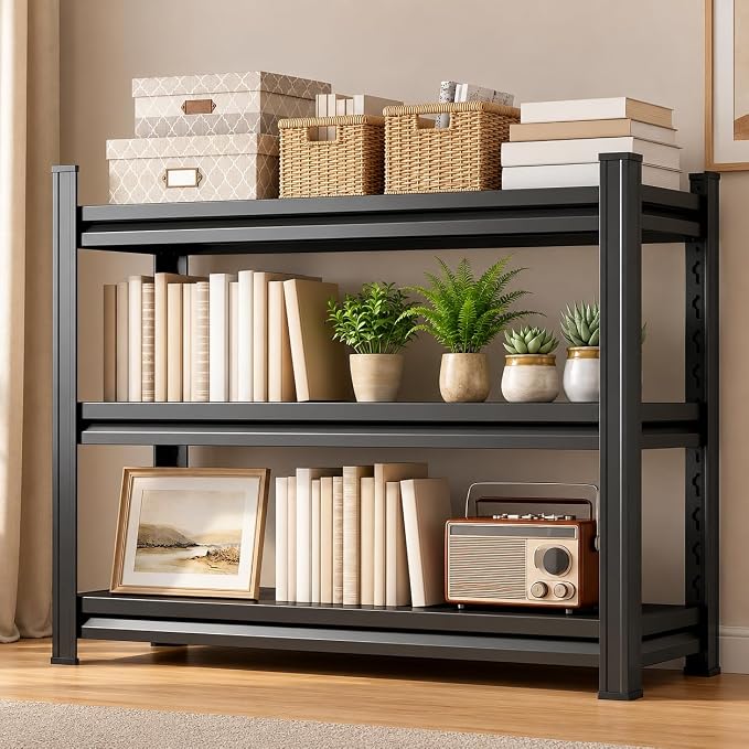 3 Tier Metal Bookshelf, Adjustable Tall Bookcase, Heavy Duty 1800 LBS Modern by BEESTMUEBLE