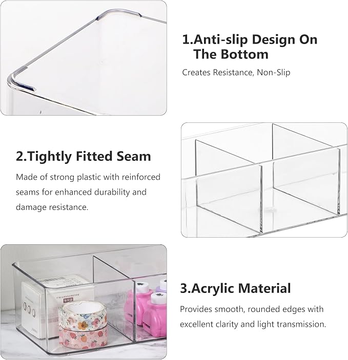 Acrylic Makeup Brush Organizers, 1 Pack 3 Section 3 Compartments Transparent - Image 4