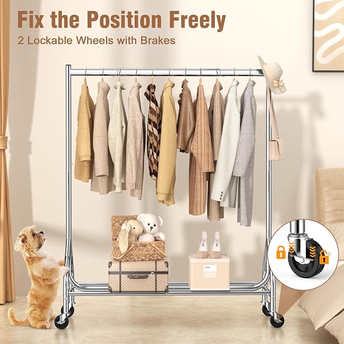 EAGMAK Heavy Duty Clothes Rack Load 420 LBS, 47.2" Long Rolling Garment Rack - Image 7