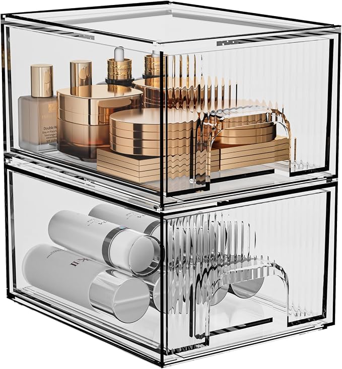 ZHIAI 2 Pack Clear Stackable Cosmetic Organizer, Acrylic Drawer, Plastic - Image 3
