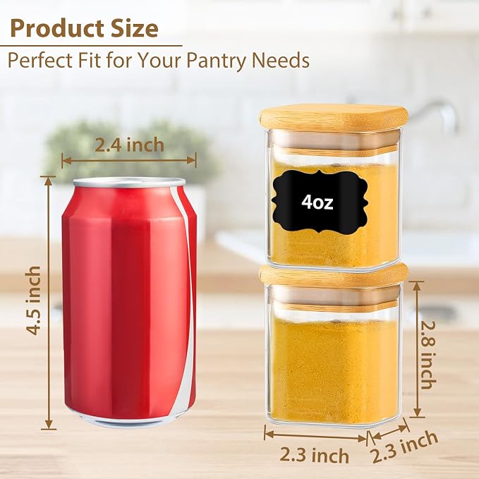 TBWIND 12 Pack 4 oz Square Glass Spice Jars - Image 7