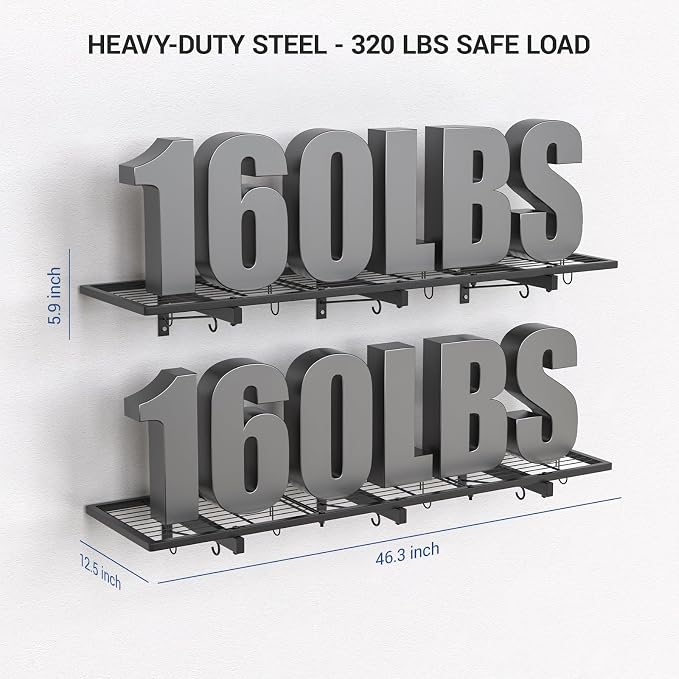 2-Pack 1x4ft Heavy Duty Garage Wall Shelving, 320 lbs Load Capacity, Garage - Image 3