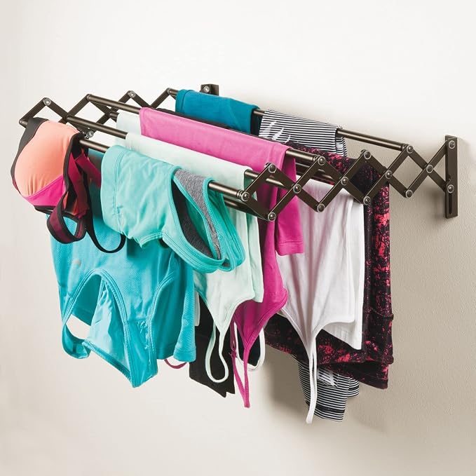 mDesign Steel Wall Mount Accordion Expandable Retractable Clothes Air Drying - Image 6