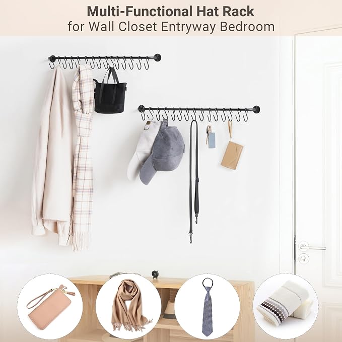 Mkono Hat Rack for Wall Baseball Cap Organizer Hanger - Image 5