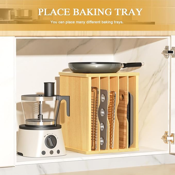 6 Tier Wooden Cabinet Tray Dividers, Kitchen Vertical Tray Divider Organizer - Image 4