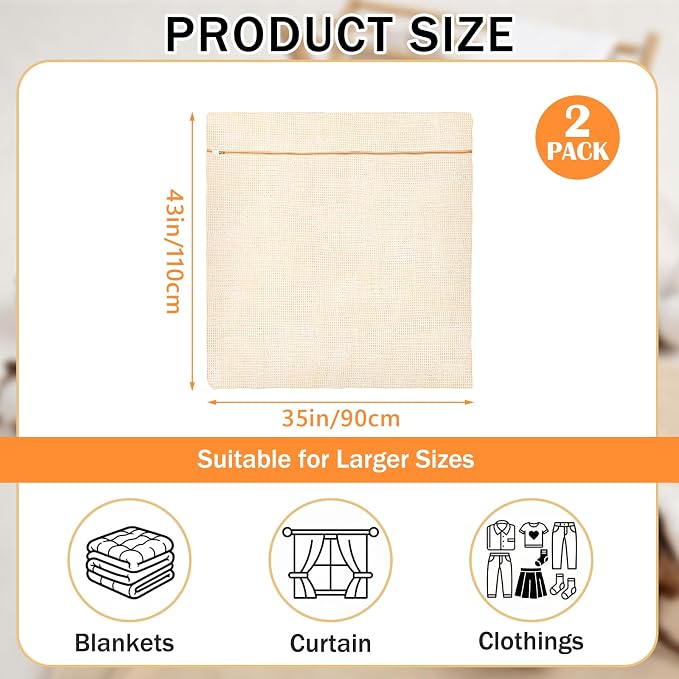 SATINIOR 2 Pack Extra Large 100% Cotton Mesh Laundry Bags 43 x 35 Inch Jumbo - Image 2