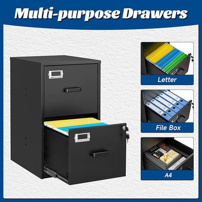 2 Drawers File Cabinet Metal Vertical Filing Cabinets Metal Lockable Storage - Image 4