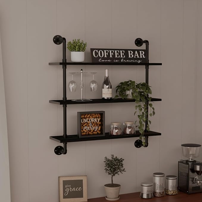HDDFER Industrial Pipe Shelf Shelving Bookcase, Wall Mounted Rustic Bookshelf - Image 3