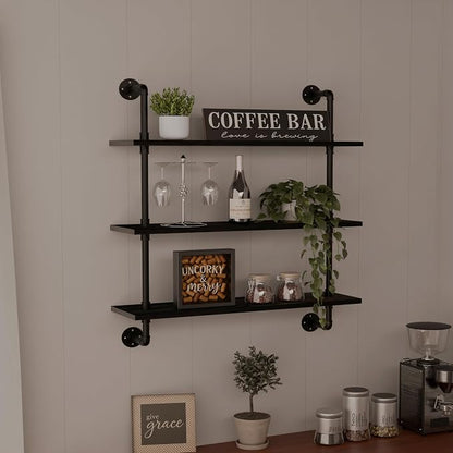 HDDFER Industrial Pipe Shelf Shelving Bookcase, Wall Mounted Rustic Bookshelf - Image 3