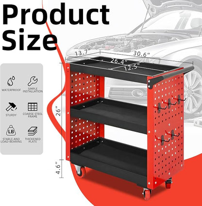 3 Tier Rolling Tool Cart on Wheels, 660LBS Load Capacity Heavy Duty Utility - Image 2