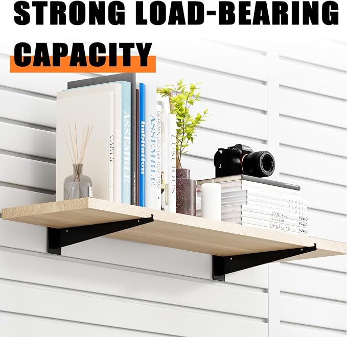 8" Black Slat Wall Shelf Brackets, Floating Metal Slat Wall Accessories - Image 4