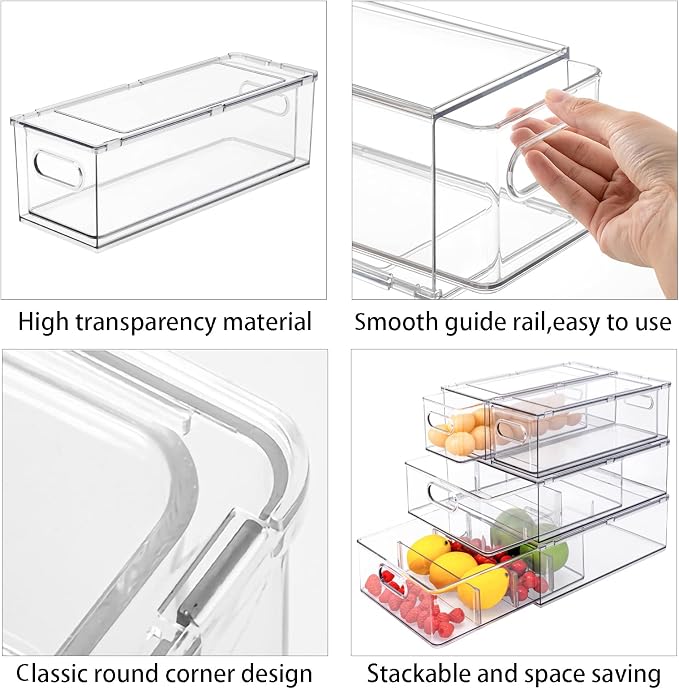 MineSign 2Pack Stackable Fridge Drawers Pull-Out Bins Divided Produce Saver - Image 6