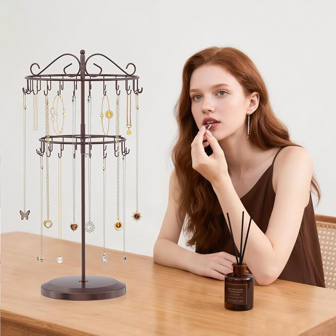 iDavosic.ly 2 Tier Rotating Necklace Holder Organizer - Image 3