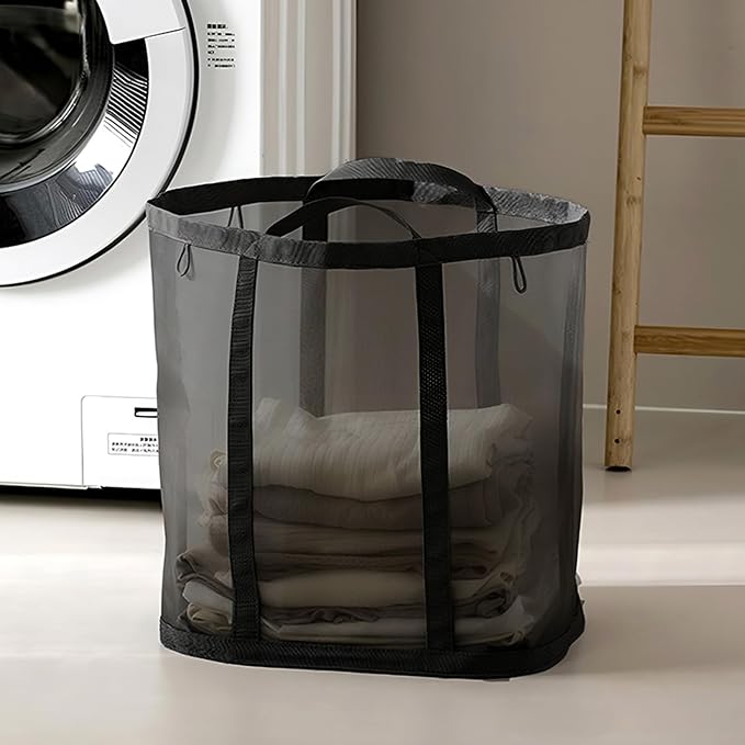 Mesh Bag with Handles, Collapsible Laundry Basket, Foldable Laundry Bag by HGZBS