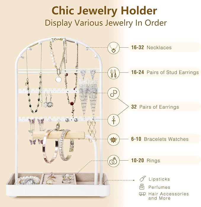 Multi-Functional Jewelry Holder Organizer Necklace Display Stand Velvet Lined - Image 5