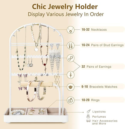 Multi-Functional Jewelry Holder Organizer Necklace Display Stand Velvet Lined - Image 5
