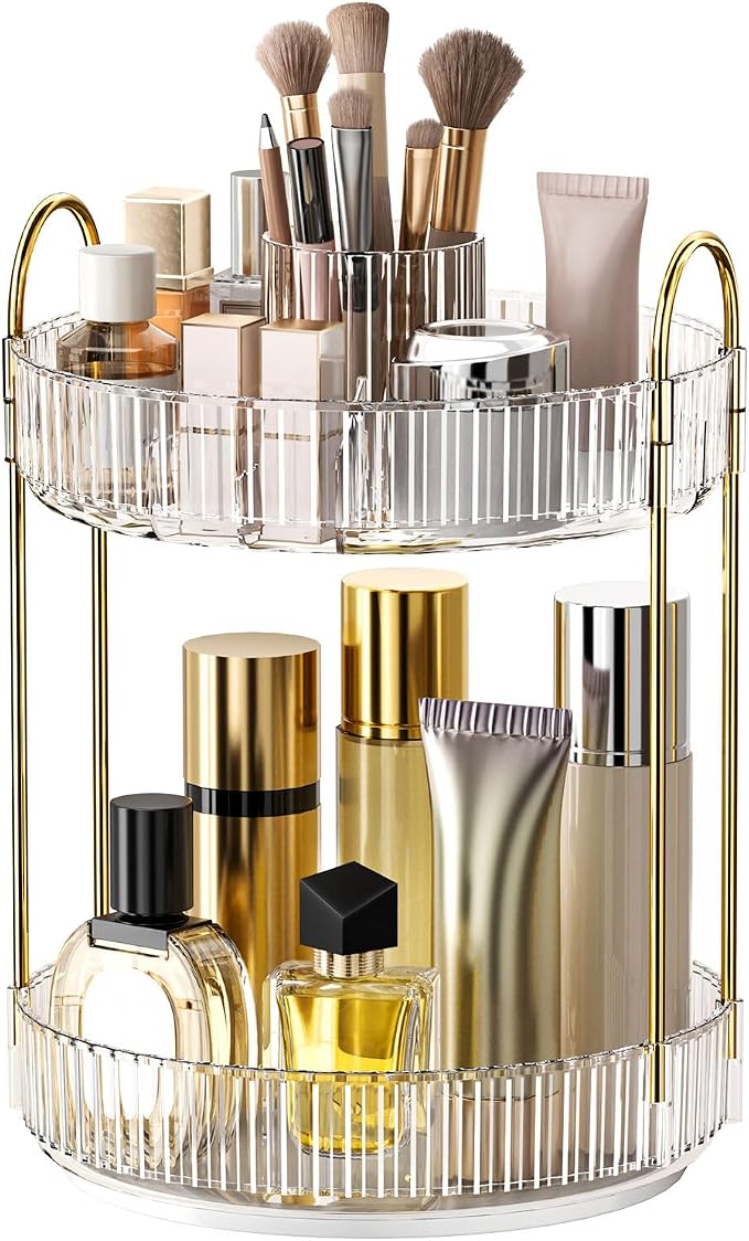 360° Rotating Makeup Organizer, Large-Capacity Skincare Make Up Storage 2 Tier - Image 2