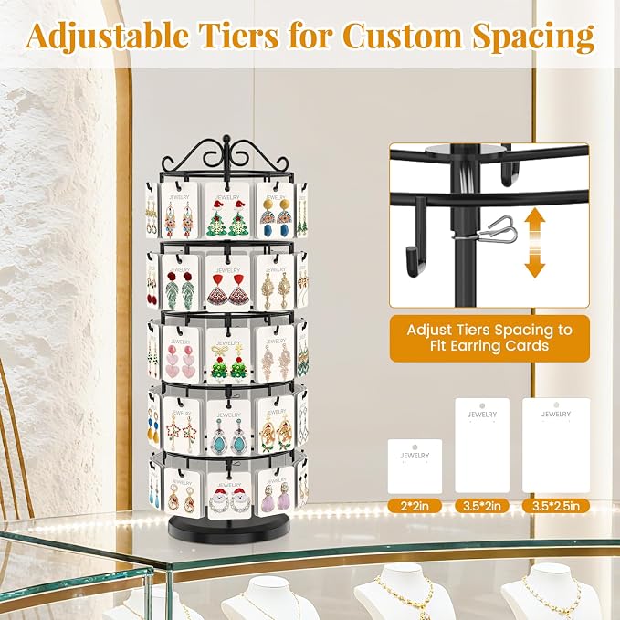 EsLuker.ly Earring Holder Organizer Rotating Display Tree Stand, Adjustable - Image 2