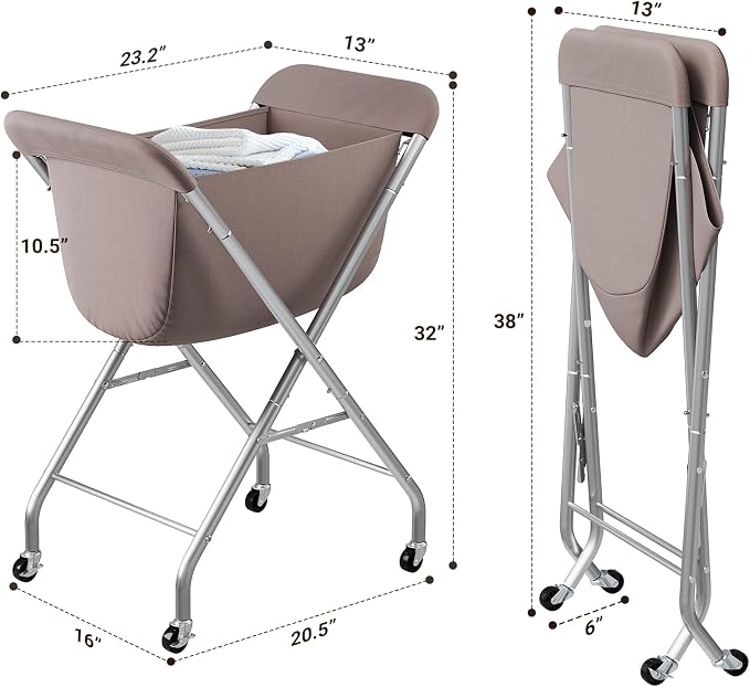 ELYKEN Laundry Basket with Wheels, Collapsible Laundry Hamper, Camel Brown | - Image 3