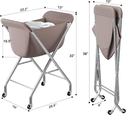 ELYKEN Laundry Basket with Wheels, Collapsible Laundry Hamper, Camel Brown | - Image 3