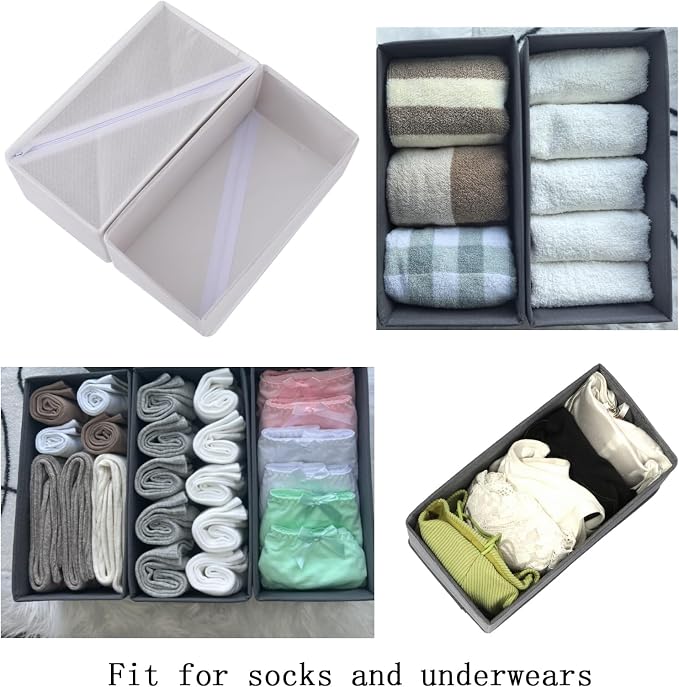 Socks Drawer Organizer Set of 3 Pack Raw White, Closet Cabinet Dresser Storage - Image 3