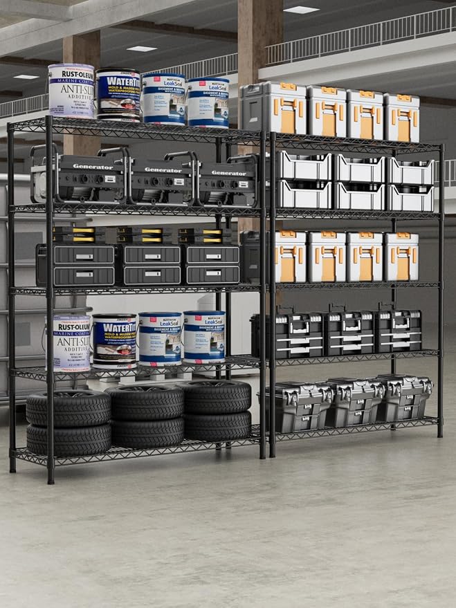 5 Tier Adjustable Storage Shelves Heavy Duty Metal Utility Shelf 1750LBS - Image 9