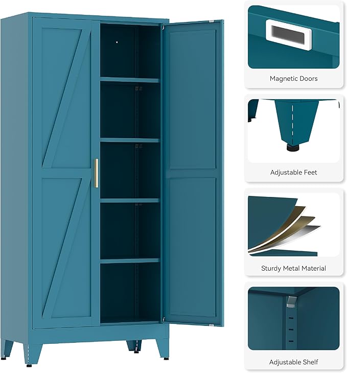 71" H Kitchen Pantry Storage Cabinet, Farmhouse Pantry Cabinet, Tree Doors - Image 6