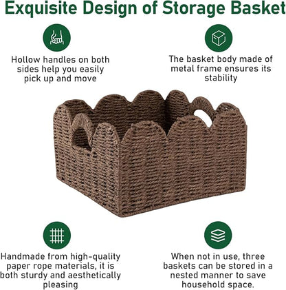 OIAHOMY Scalloped Wicker Baskets, Hand-woven Storage Baskets - Image 5