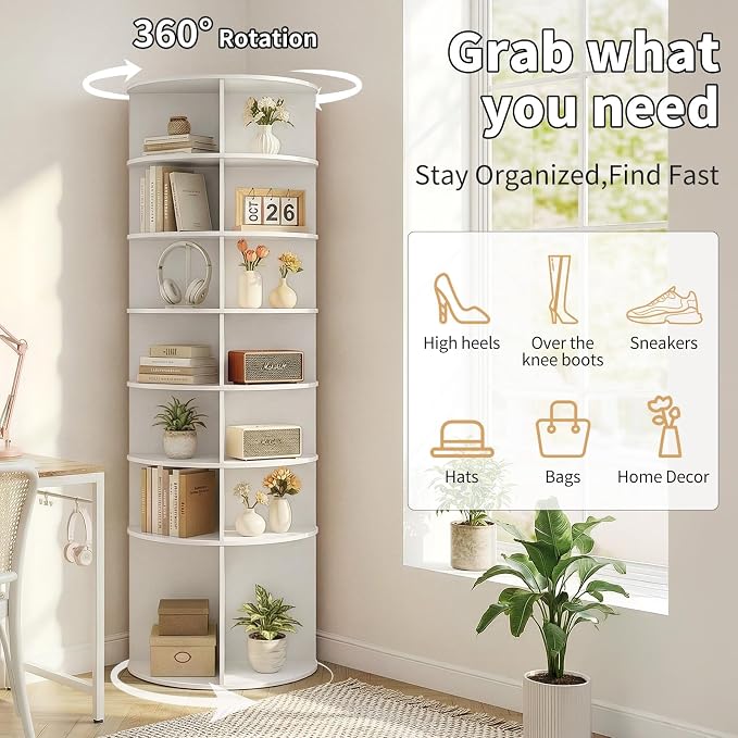 Karl home White 7 Tier 360° Rotating Shoe Rack Tower, Spinning Shoe Display | - Image 4