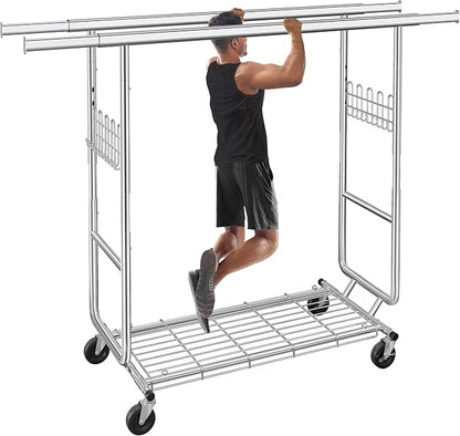 Heavy Duty Clothes Rack Load 620 Lbs, Double Rod Rolling Clothing Rack by Gewudraw