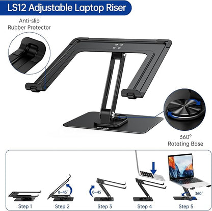 BESIGN LS12 Laptop Stand with 360° Rotating Base, Ergonomic Adjustable Notebook - Image 6