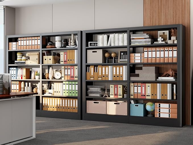 5-Tier Bookcase with Adjustable Storage Shelves, Metal Bookshelf with Book - Image 7