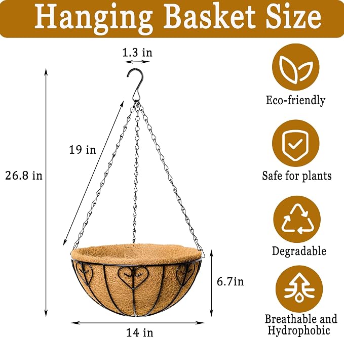 4 Pack Hanging Planters 14 Inch Metal Hanging Planter Basket Flower Pots - Image 3