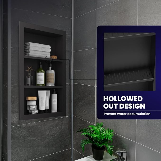 14" x 24" Stainless Steel Shower Niche, 3-Tier Waterproof Shelves, No-Tile - Image 5
