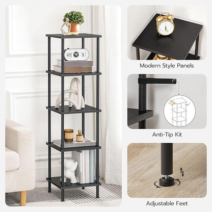 HOOBRO 5-Tier Corner Shelf Stand, Corner Square Rack Display Shelf, Tall - Image 6