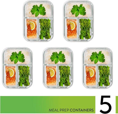 PrepNaturals 5 Pack 34 Oz Glass Meal Prep Containers - Image 2