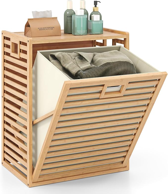 Giantex Tilt Out Laundry Hamper, Bamboo Laundry Storage Cabinet by Giantex
