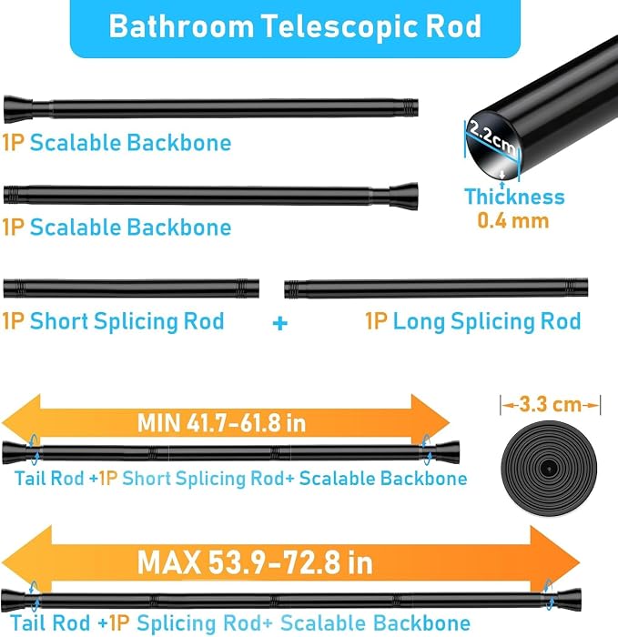 AIZESI Spring Tension Rods Adjustable Tension Curtain Rod Small Tension Rod No - Image 6